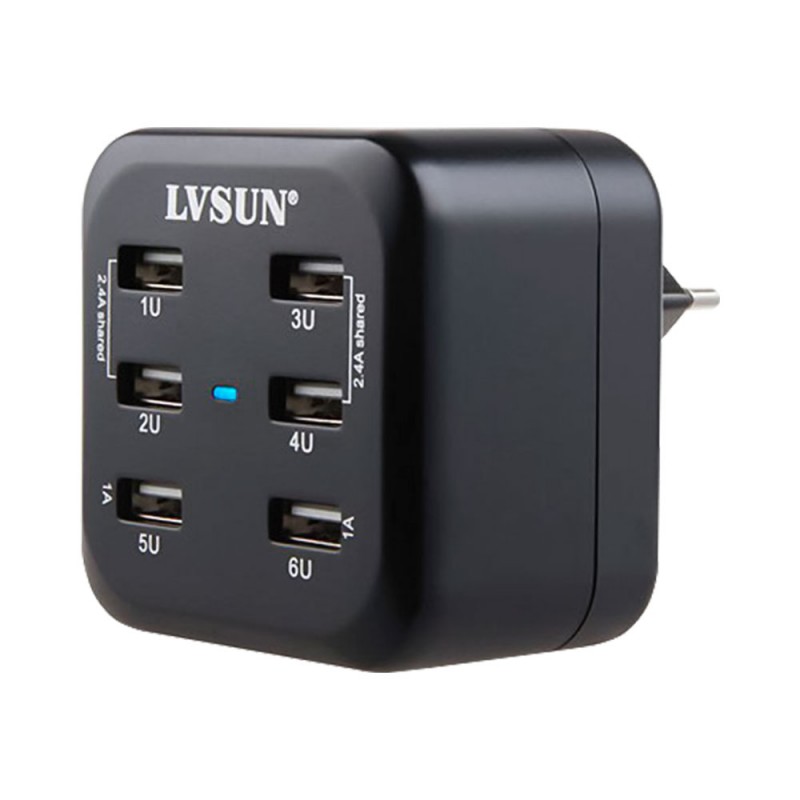 LVSUN LS6US Smart 6Port USB 34W 5V 6.8A Travel Charger GeeWiz