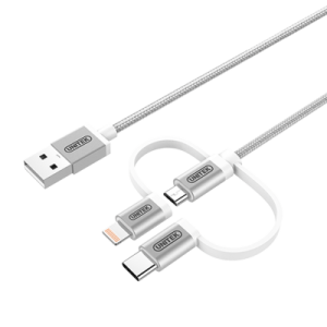 Unitek Y-C4036ASL 1m 3-in-1 MFI Charging Cable - Silver (Y-C4036ASL)