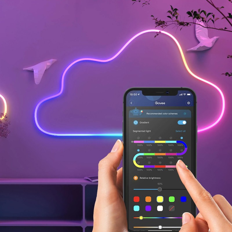 Striscia LED Neon RGBIC 1M Con App E Telecomando: Illumina La Tua Stanza Con Colori Da Sogno! (USB) - 2