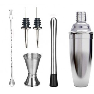 GIFT TRIBE 6 Piece Cocktail Tool Kit Shaker Stainless Steel All in 1 Set Home Barware Set