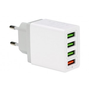 TUFF-LUV Quick Charge QC3.0 4 x USB-A 2 Pin EU Wall Charger - White