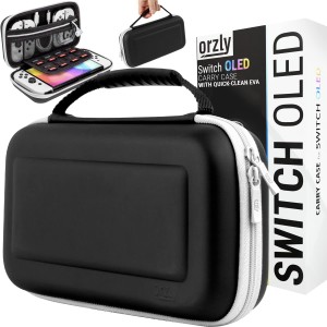 Orzly Travel Case for Nintendo Switch Oled model and standard Switch console with accessories and Games storage compartment - Easy Clean Case Gift Boxed Edition - Black (5060498276740)