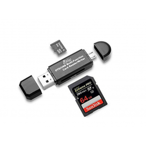 Tuff-Luv 3 in 1 (USB-C/USB-A and Micro-USB) Card Reader for SD/Micro SD and TF Cards - Black