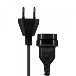 Switched Easy Cable Extender 2Pin Euro to 2Pin Euro Socket - 2M – Black