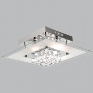 Bright Star Lighting - Square Glass Ceiling Fitting with Hanging Crystal Balls