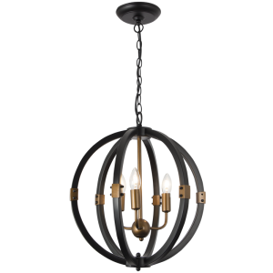 Bright Star Lighting - 3 Light Black and Gold Chandelier
