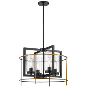 Bright Star Lighting - 3 Light Black and Gold Chandelier with Clear Glass and Adjustable Height