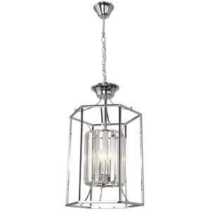 Bright Star Lighting - 3 Light Polished Chrome Chandelier with Adjustable Chain and Crystal Bars