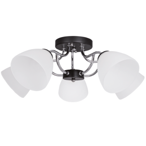 Bright Star Lighting - Polished Chrome and Black Metal Chandelier with Frosted Glass 5 Lights