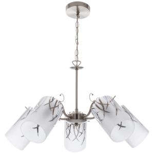 Bright Star Lighting - Satin Chrome Chandellier with Patterned Frosted Glass