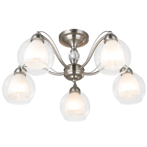 Bright Star Lighting - 5 Light Satin Chrome Chandelier with Clear and Frosted Glasses