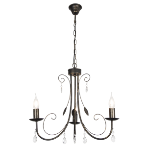 Bright Star Lighting - 3 Light Black Metal Chandelier with Clear Acrylic Crystals