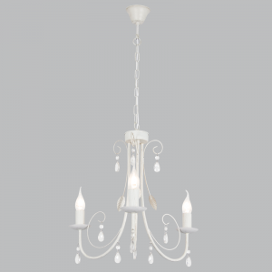 Bright Star Lighting - 3 Light Fossil White Metal Chandelier with Clear Acrylic Crystals