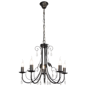 Bright Star Lighting - 5 Light Black Metal Chandelier with Clear Acrylic Crystals