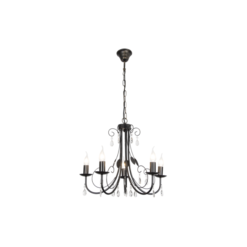 Bright Star Lighting - 5 Light Black Metal Chandelier with Clear ...