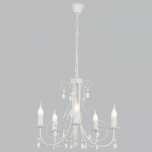Bright Star Lighting - 5 Light Fossil White Metal Chandelier with Clear Acrylic Crystals
