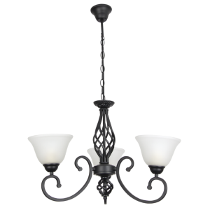 Bright Star Lighting - 3 Light Black Chandelier with Up Facing Alabaster Glass