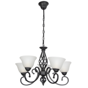 Bright Star Lighting - 6 Light Black Chandelier with Up Facing Alabaster Glass