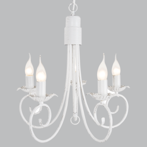 Bright Star Lighting - 5 Light Fossil White Metal Chandelier on Chain