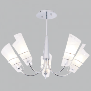 Bright Star Lighting - 5 Light Up Facing Frosted Crackled Glass on a Polished Chrome Chandelier
