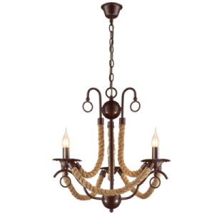 Bright Star Lighting - 3 Light Brown Metal Chandelier with Rope on Arms