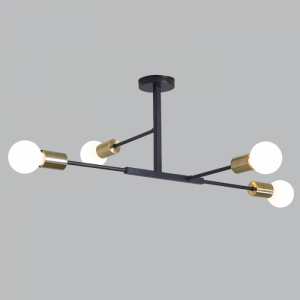 Bright Star Lighting - 4 Light Black &amp; Antique Brass Metal Chandelier