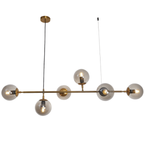 Bright Star Lighting - 6 Light Satin Gold Chandelier with Smoke Colour Glass