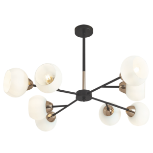 Bright Star Lighting - 8 Light Metal Chandelier With White Glass - Black- Gold