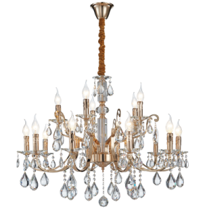 Bright Star Lighting - 12 Light Golden Chandelier with Crystals