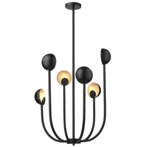 Bright Star Lighting - 6 Light Black Chandelier with Inwards Facing Dome Covers