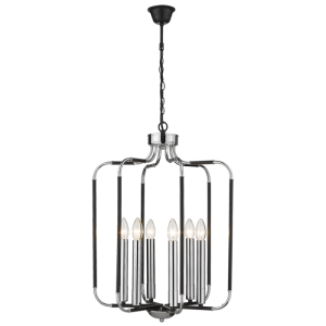 Bright Star Lighting - 6 Light Up Facing Polished Chrome &amp; Black Chandelier