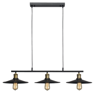 Bright Star Lighting - Black 3 Light Metal Chandelier With Gold Lamp Holders