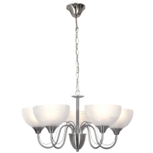 Bright Star Lighting - 5 Light Satin Chrome Chandelier with Alabaster Glass