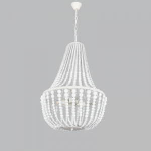 Bright Star Lighting - 3 Light White Metal Chandelier With White Wooden Beads