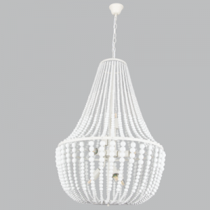 Bright Star Lighting - 8 Light White Metal Chandelier With White Wooden Beads