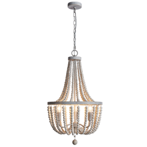 Bright Star Lighting - Metal and Wood Chandelier with White Washed Beads - 28 cm