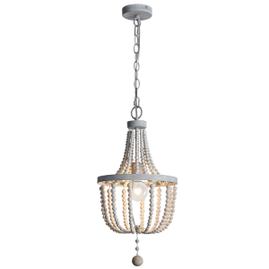 Bright Star Lighting - Metal and Wood Chandelier with White Washed Beads - 40.6 cm