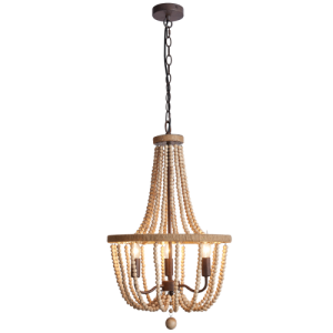 Bright Star Lighting - 3 Light Natural Brown Chandelier with Round Wood Beads