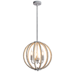 Bright Star Lighting - 3 Light Chandelier with Round White Washed Wood Beads