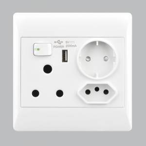 Bright Star Lighting - 16 Amp Plug + New RSA Socket + USB + Schuko For 4 X 4 Box in White
