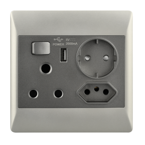 Bright Star Lighting - 16 Amp Plug + New RSA Socket + USB + Schuko For 4 X 4 Box in Silver