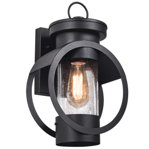 Bright Star Lighting - Round Black Die Cast Aluminium Lantern with Speckled Glass Lantern