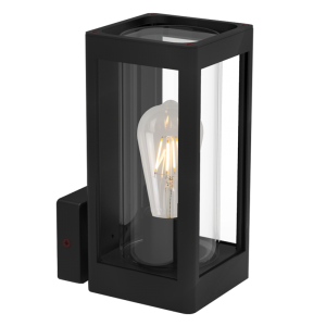 Bright Star Lighting - Rectangular Matt Black Lantern With Clear Glass - Wall Bracket