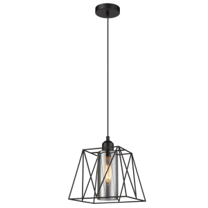Bright Star Lighting - Black Metal Pendant with Smoke Colour Inner Glass