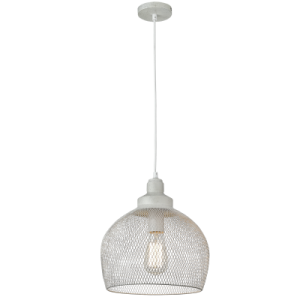 Bright Star Lighting - French White Round Metal Pendant with Wire Mesh