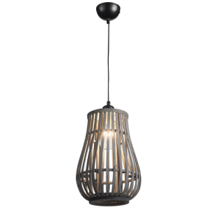 Bright Star Lighting - 1 Light Vase Shaped Metal &amp; Rattan Pendant