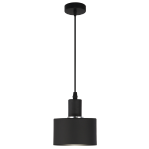 Bright Star Lighting - Single Round Aluminium Pendant with Chrome Ring - Black