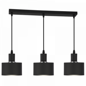 Bright Star Lighting - 3 Light Round Aluminium Pendant with Chrome Ring - Black