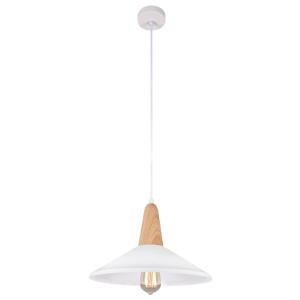 Bright Star Lighting - Metal and Wood Pendant with White Metal Shade