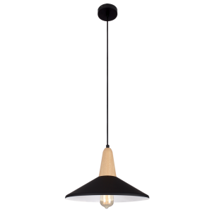 Bright Star Lighting - Metal and Wood Pendant with Black Metal Shade
